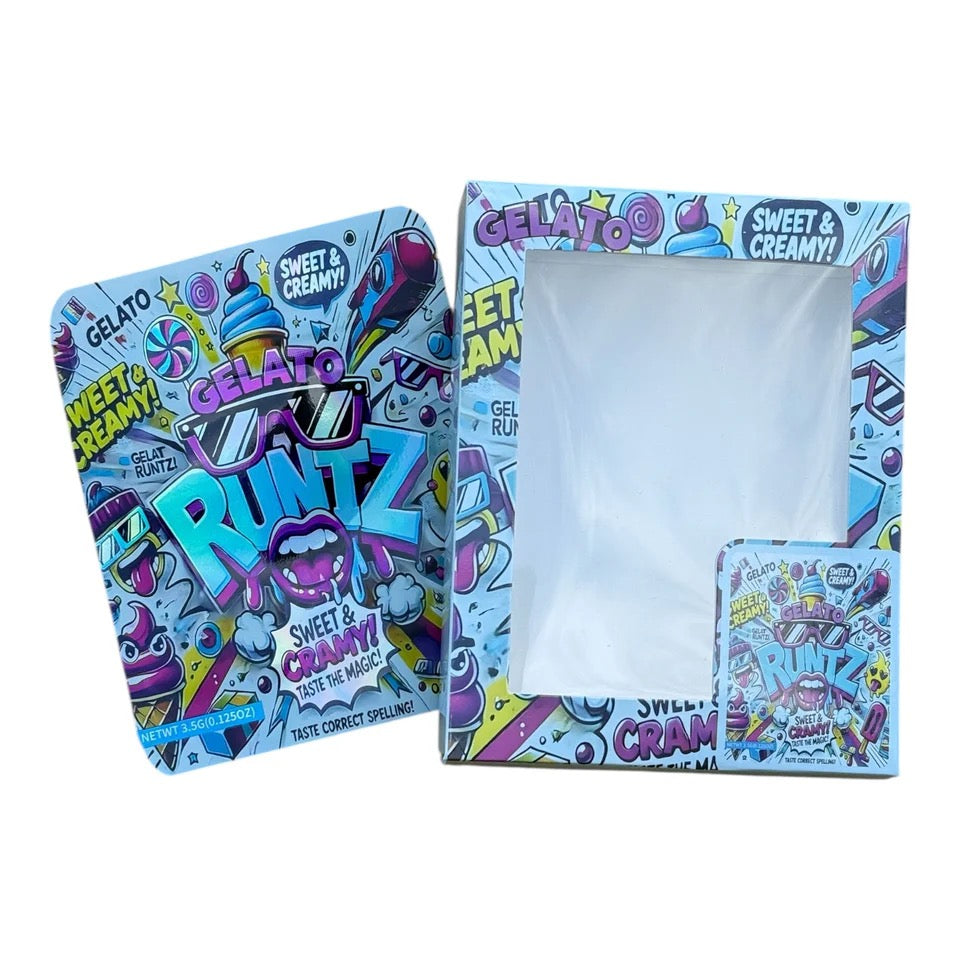 Gelato Runtz Window Mylar Bag with Box 3.5 Grams
