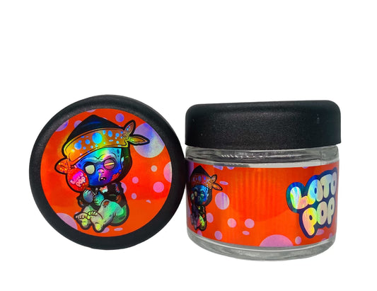 ICFMF Lato Pop 3.5g Glass Jars with Holographic Sticker labels Child Resistant jar
