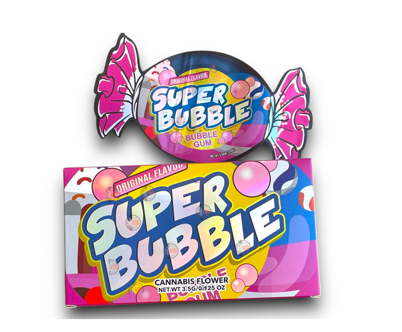 Super Bubble Gum Mylar Bags with Boxes 3.5g Box Packaging Holographic