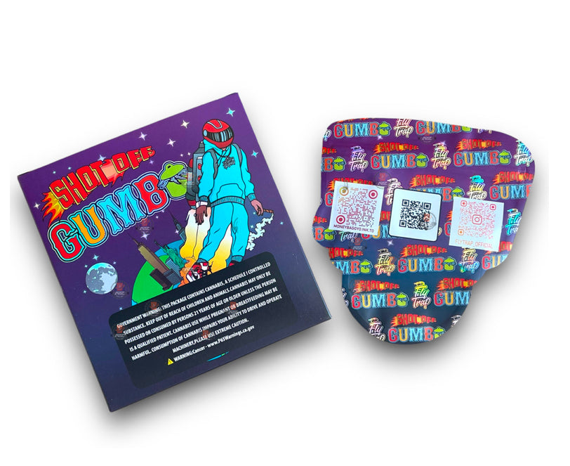 Gumbo Shot OFF Mylar Bags with Boxes 3.5g Box Packaging Holographic boxes and bags