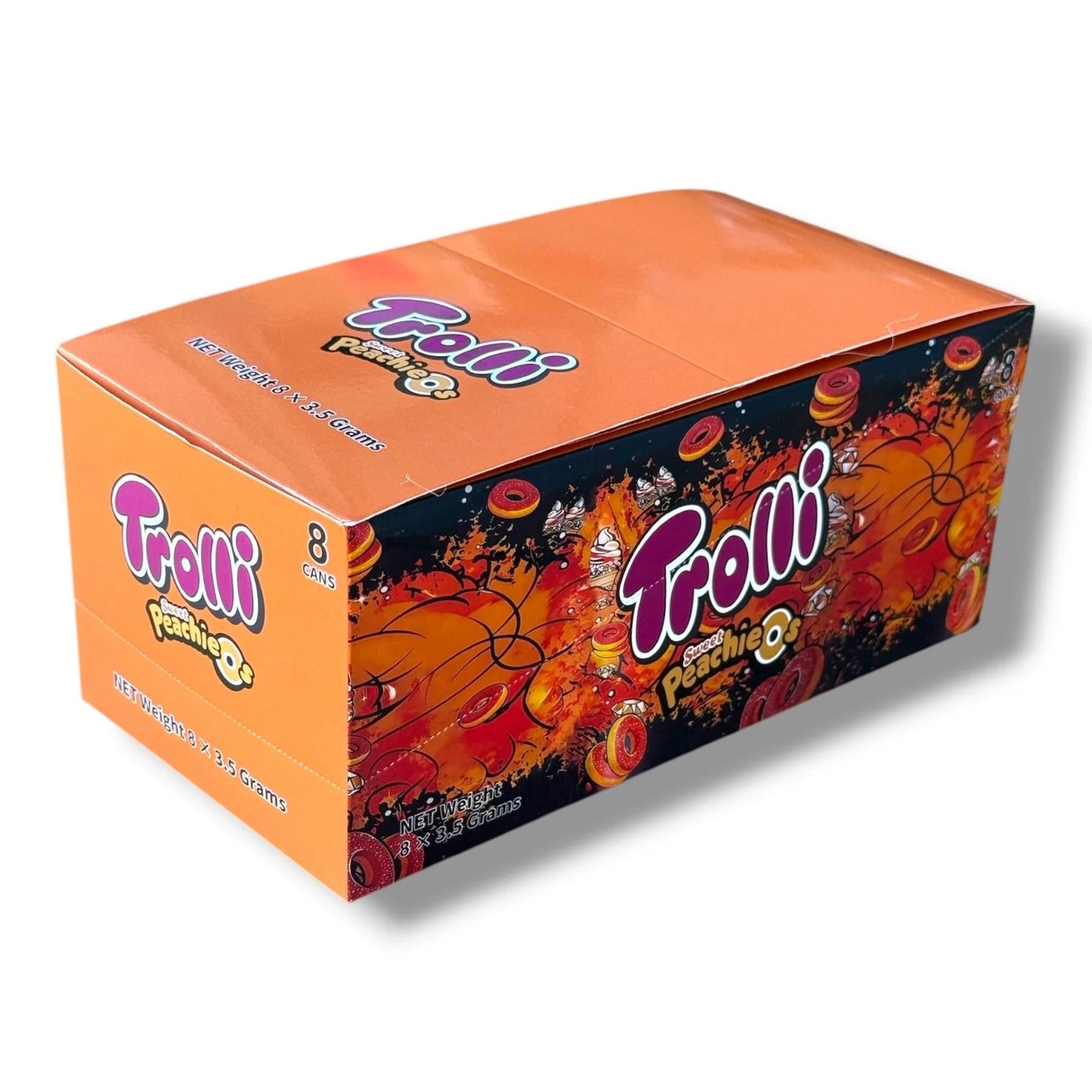 TROLLI SWEET PEACHIEOS 3.5G CANS - 8 CANS IN BOX