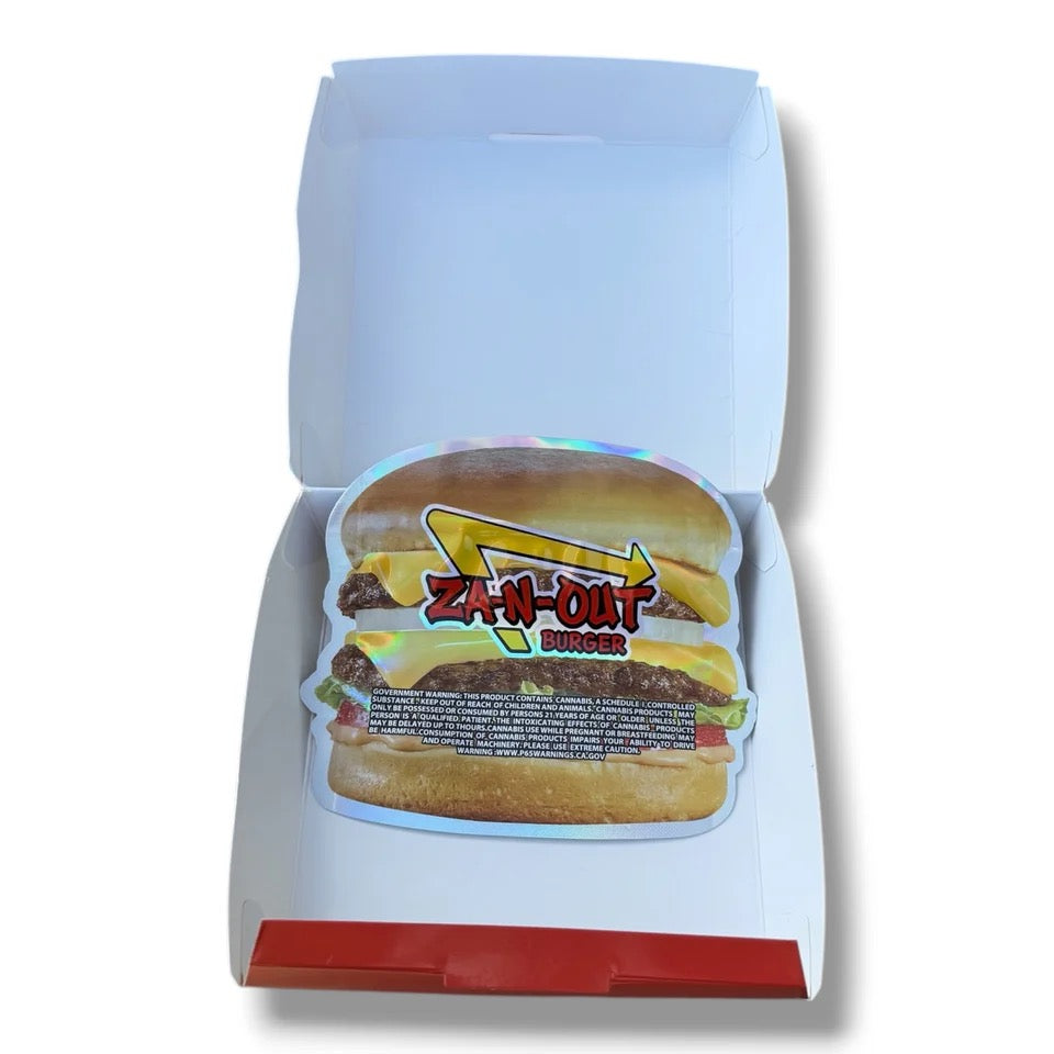 ZA-N-OUT BURGER MYLAR BAGS WITH BOXES 3.5G BOX PACKAGING