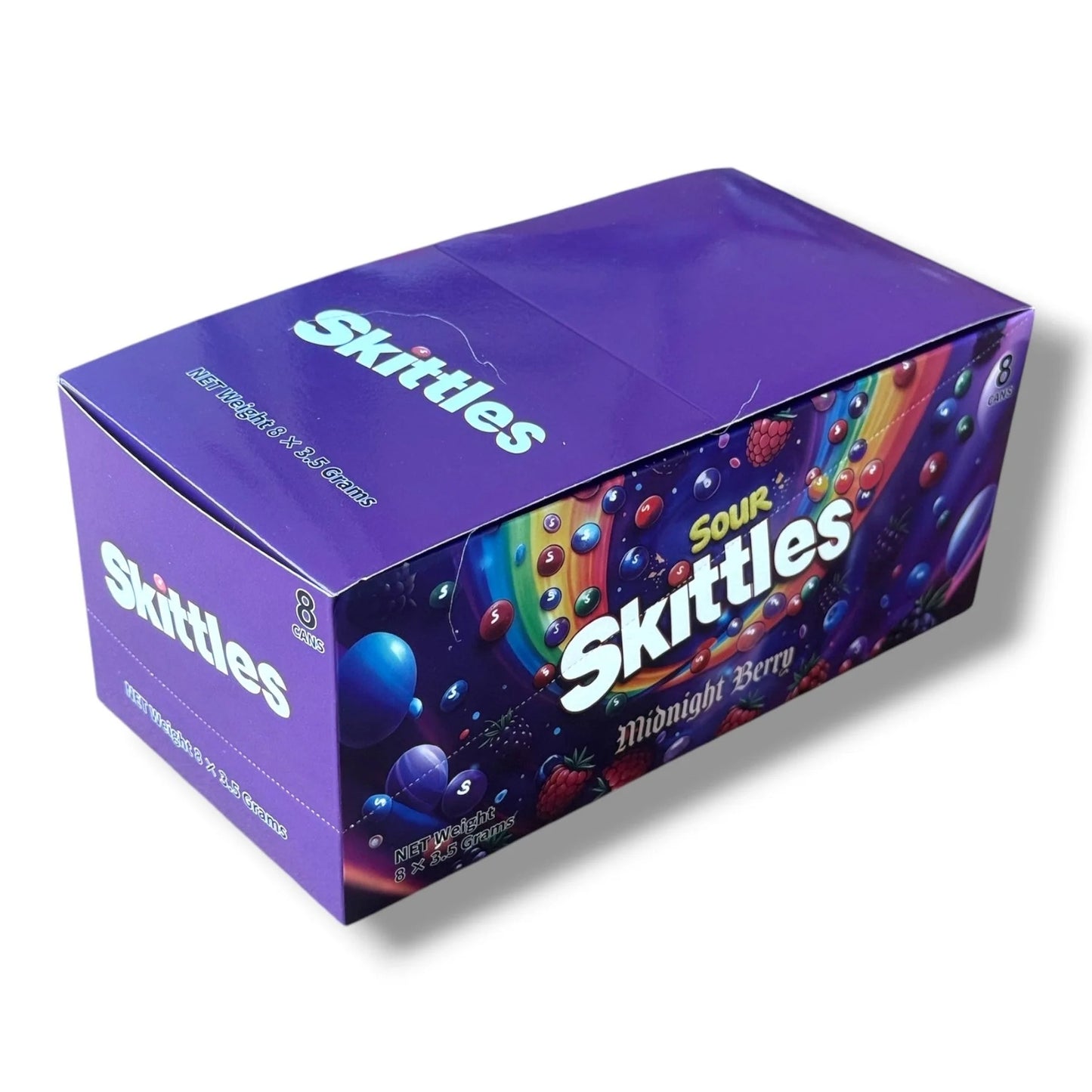 SOUR SKITTLES MIDNIGHT BERRY 3.5G CANS - 8 CANS IN BOX