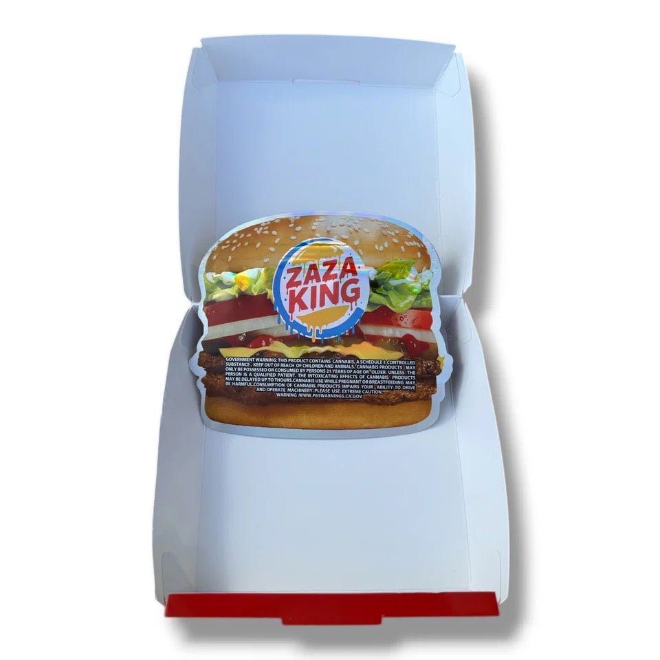 ZAZA KING DOUBLE ZOOPER MYLAR BAGS WITH BOXES 3.5G BOX PACKAGING BURGER BOX