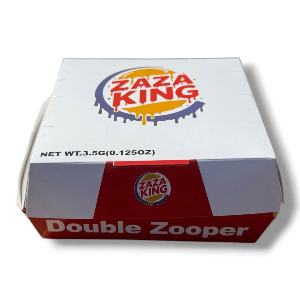 ZAZA KING DOUBLE ZOOPER MYLAR BAGS WITH BOXES 3.5G BOX PACKAGING BURGER BOX