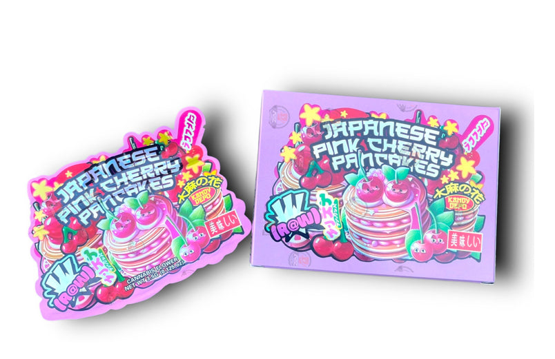 Kandy Depo Japanese Pink Cherry Pancakes Mylar Bags with Boxes 3.5g Box Packaging Holographic