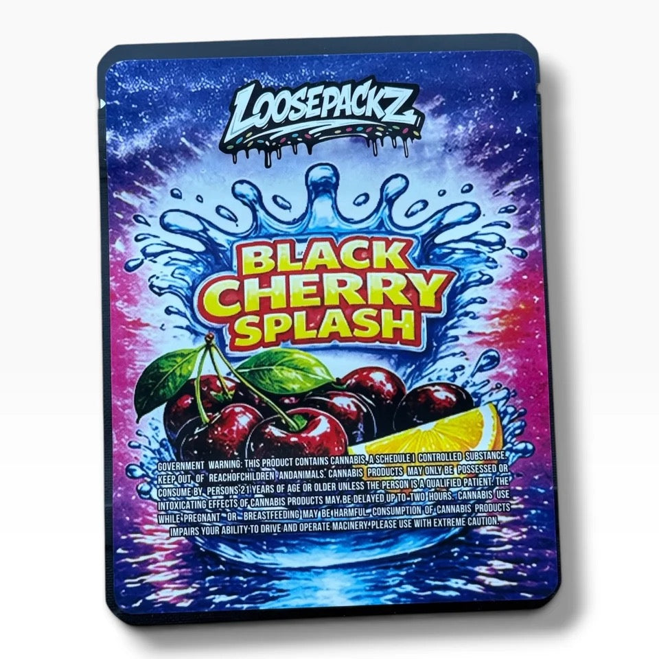 Loosepackz Black Cherry Splash (Soft Sticker) With Stickers and Labels Mylar Bag 3.5 Gram