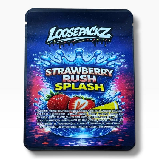 Loosepackz Strawberry Rush Splash (Soft Sticker) With Stickers and Labels Mylar Bag 3.5 Gram