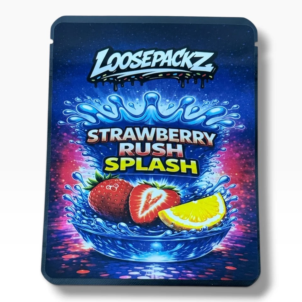 Loosepackz Strawberry Rush Splash (Soft Sticker) With Stickers and Labels Mylar Bag 3.5 Grams