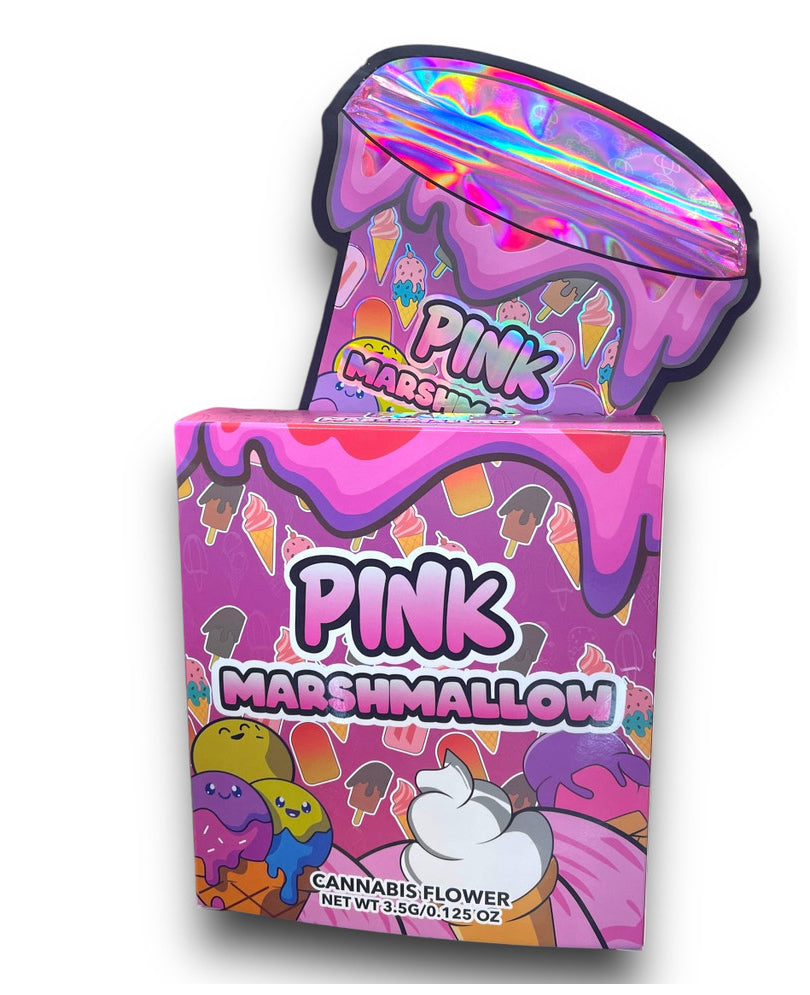 Pink Marshmallow Mylar Bags with Boxes 3.5g Box Packaging Holographic