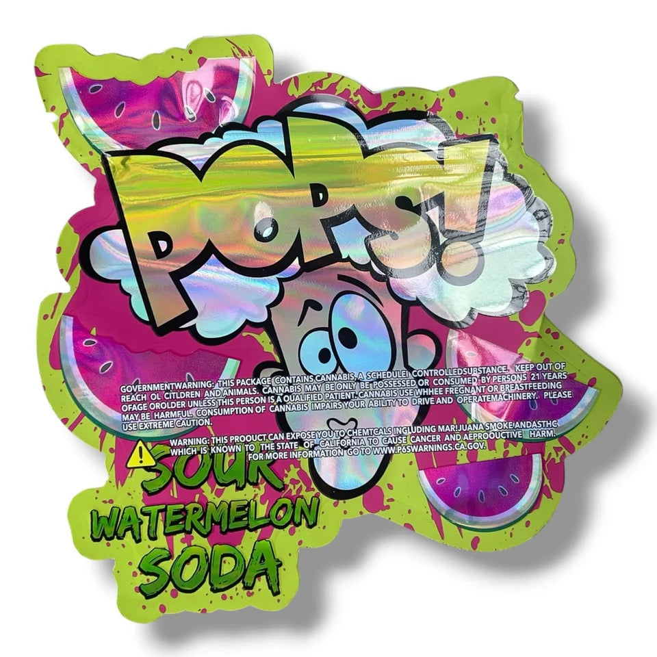 Pops Sour Watermelon Soda Mylar Bag 3.5 G