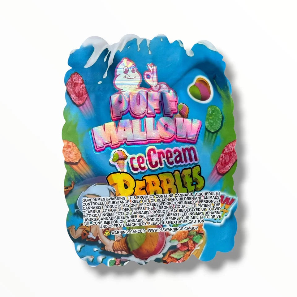 Puff Mallow Ice Cream Pebbles Rainbow Sherbert Mylar Bag 3.5 G