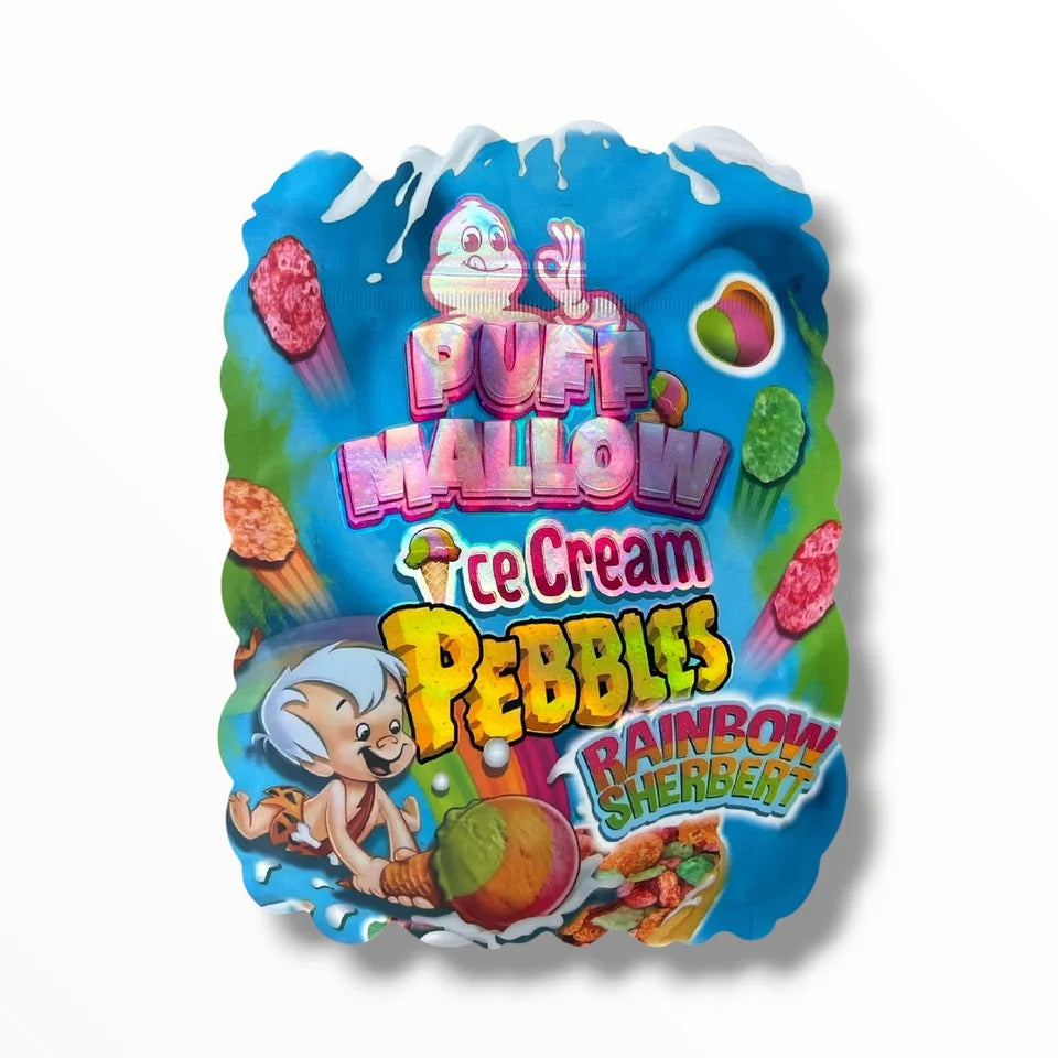 Puff Mallow Ice Cream Pebbles Rainbow Sherbert Mylar Bag 3.5 Grams