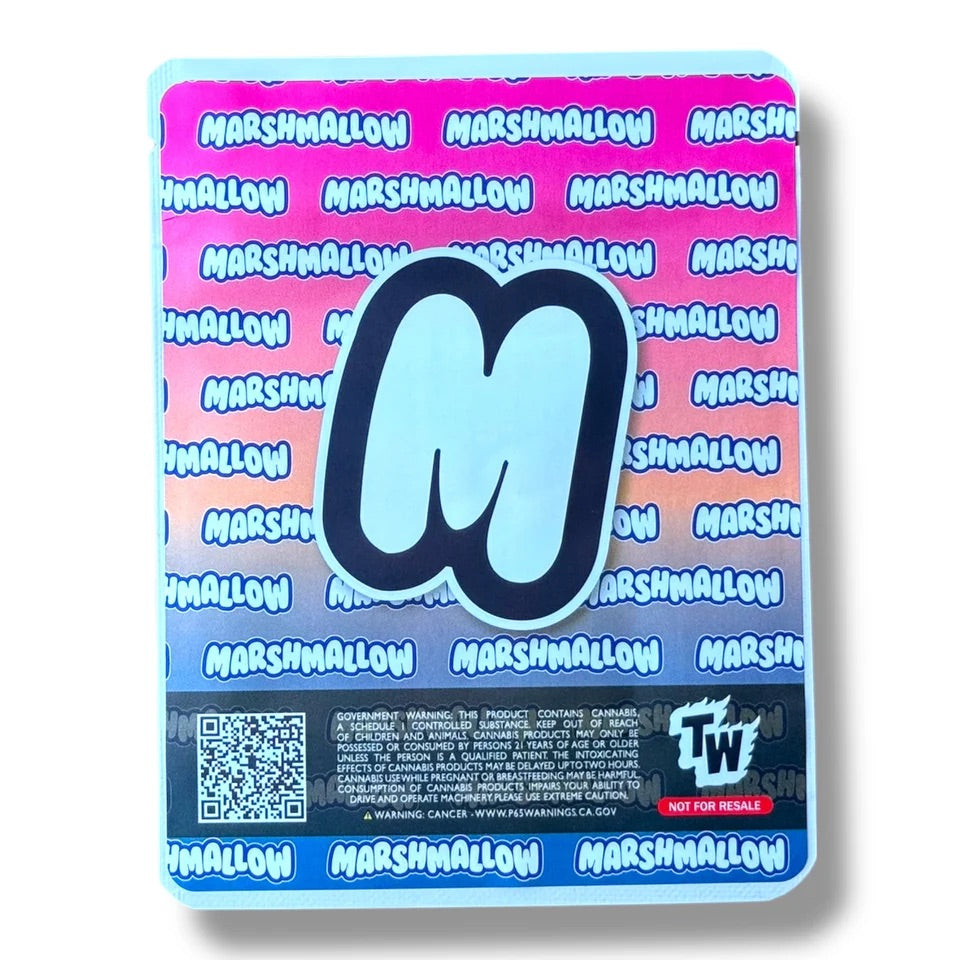 Raspberry Jelly Marshmallow Mylar  Bags 3.5G -With stickers and label