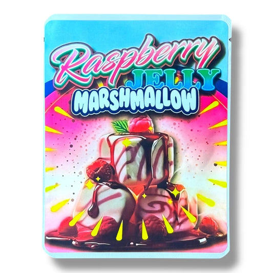 Raspberry Jelly Marshmallow Mylar  Bags 3.5G -With stickers and label