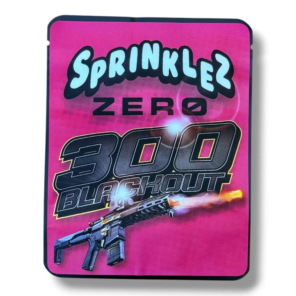 SPRINKLEZ ZERO 300 BLACKOUT 3.5G MYLAR STICKER BAGS -WITH STICKERS AND LABEL