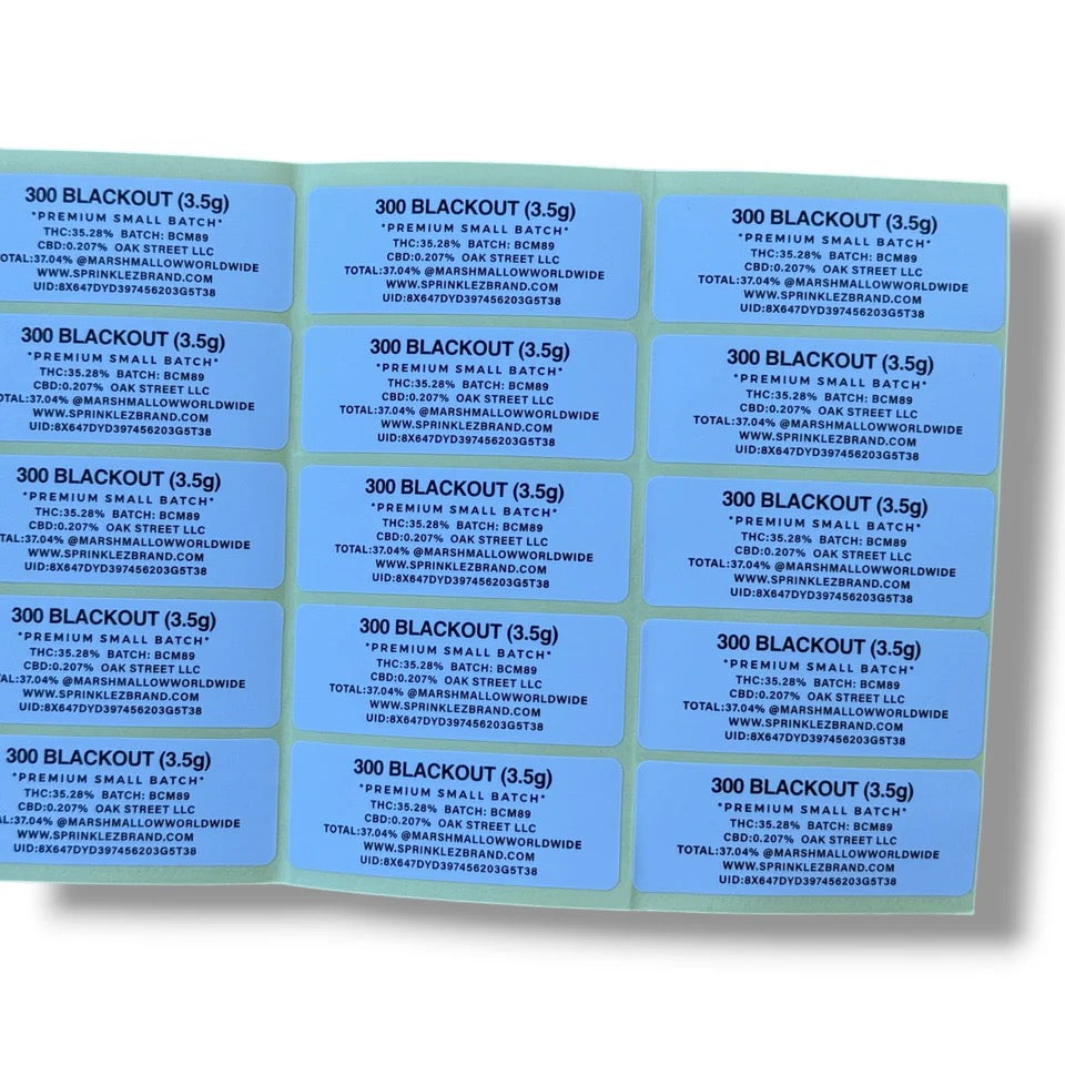 SPRINKLEZ ZERO 300 BLACKOUT 3.5G MYLAR STICKER BAGS WITH STICKERS AND LABEL