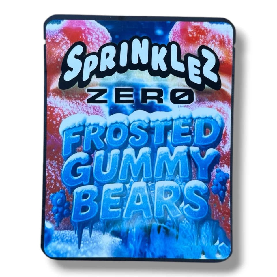 SPRINKLEZ ZERO FROSTED GUMMY BEARS 3.5G MYLAR STICKER BAGS -WITH STICKERS AND LABEL