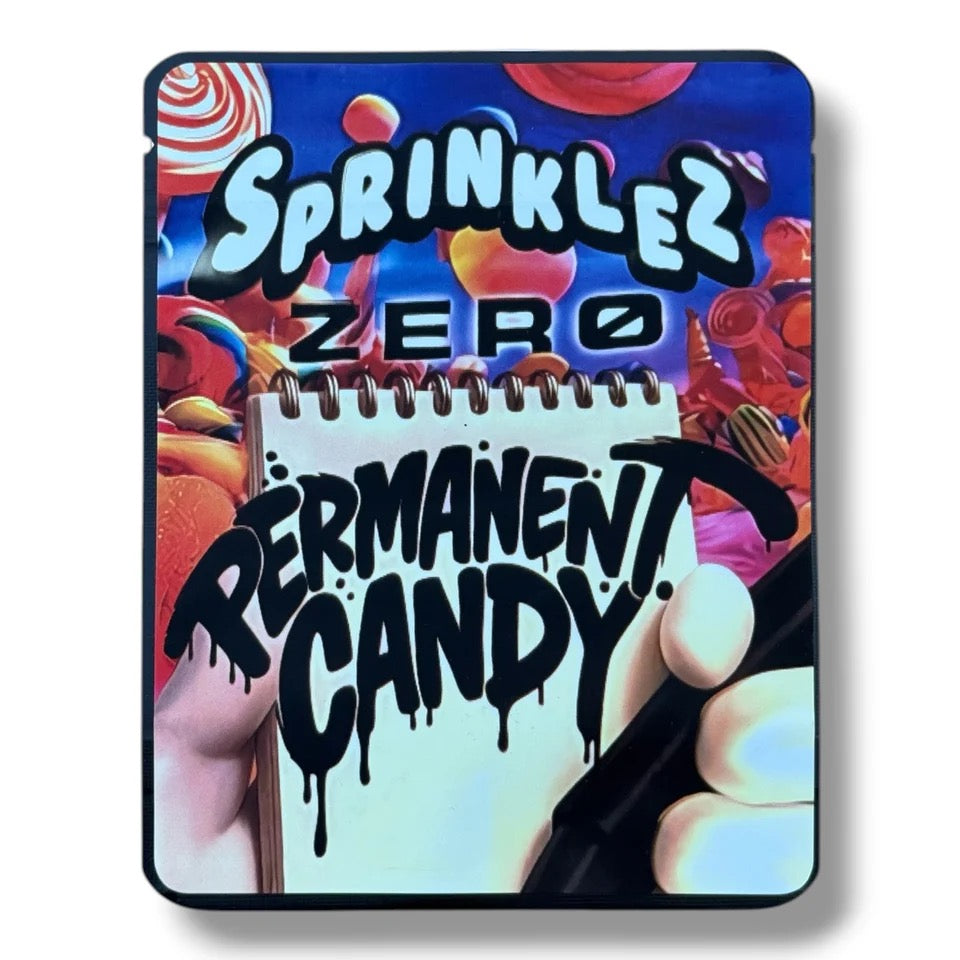 SPRINKLEZ ZERO PERMANENT CANDY 3.5G MYLAR STICKER BAGS -WITH STICKERS AND LABEL