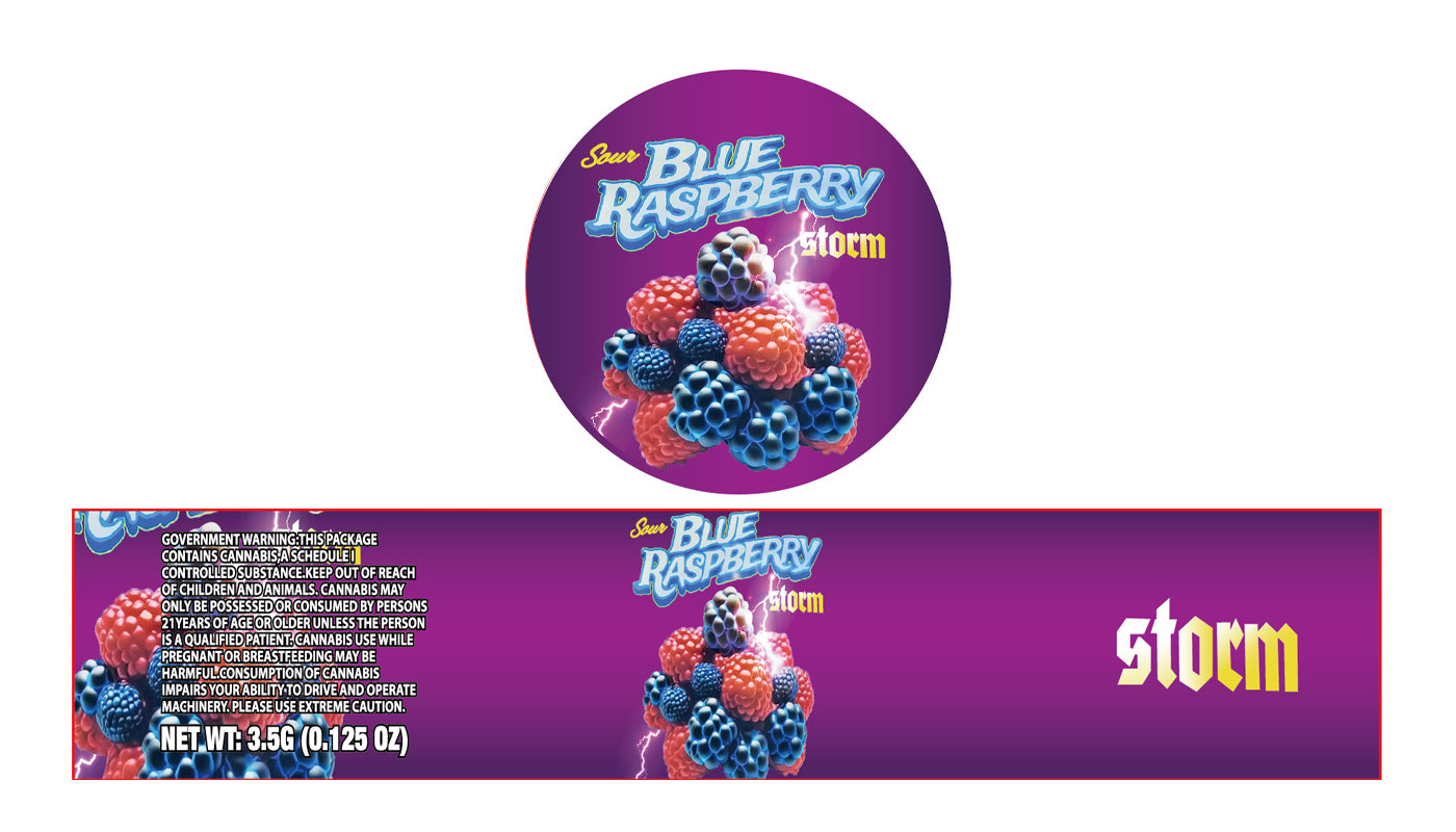 Sour Blue Raspberry Storm 3.5g Glass Jar Holographic Labeling/Stickers ...