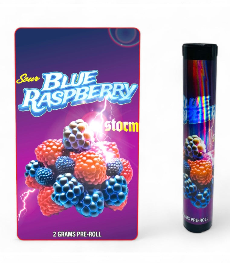 Sour Blue Raspberry Storm Tubes with Holographic Labels 
