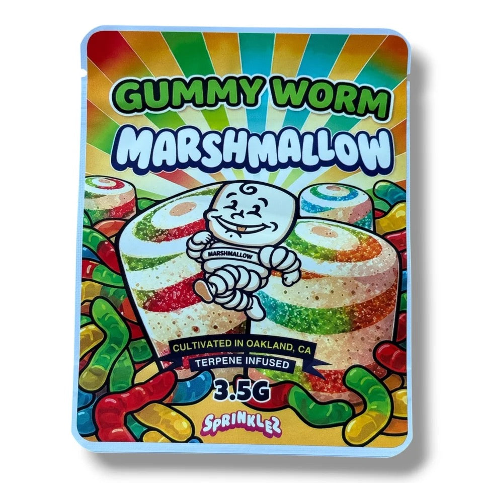 Sprinkles Gummy Worm Marshmallow (Soft Sticker) With Stickers and Labels Mylar Bag 3.5 Grams