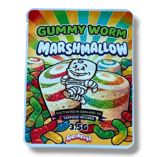 Sprinkles Gummy Worm Marshmallow (Soft Sticker) With Stickers and Labels Mylar Bag 3.5 Grams