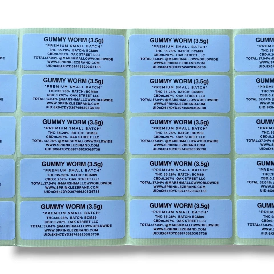 Sprinkles Gummy Worm Marshmallow  With Stickers and Labels Mylar Bag 3.5 Grams
