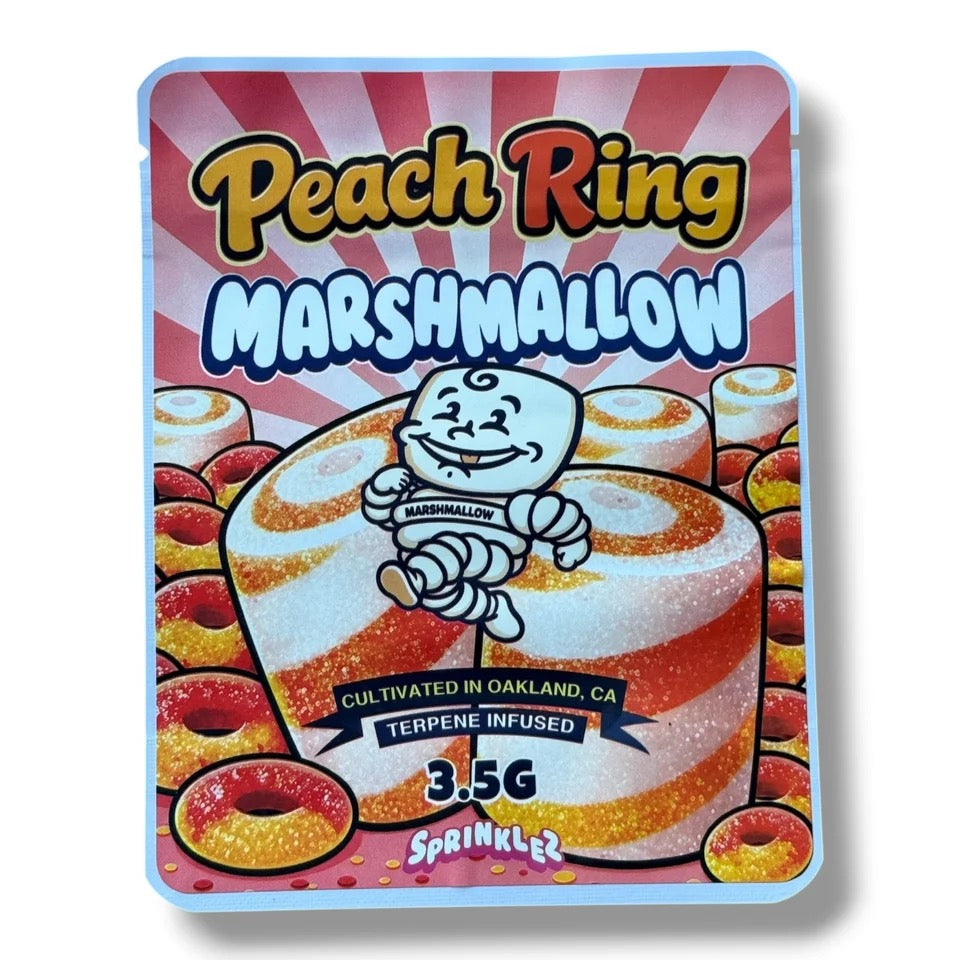 Sprinkles Peach Ring Marshmallow (Soft Sticker) With Stickers and Labels Mylar Bag 3.5 Grams