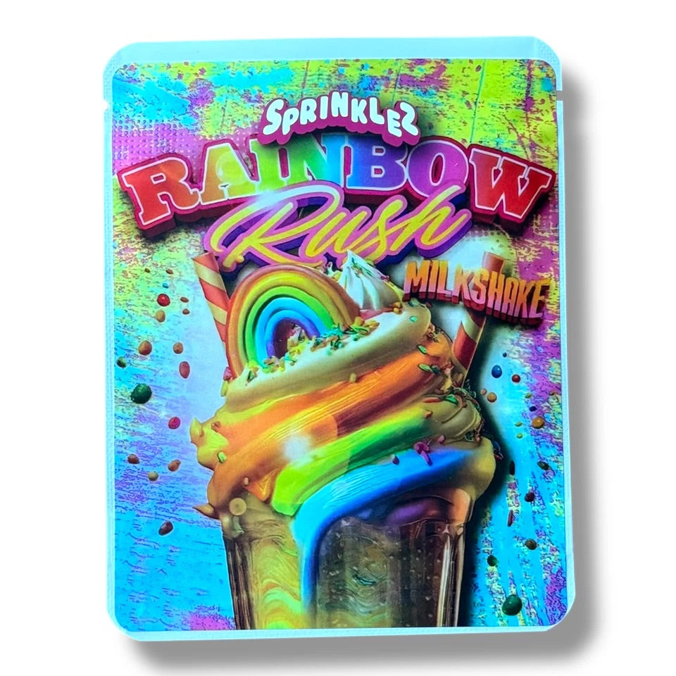Sprinklez Rainbow Rush Milkshake mylar Bags 3.5G -With stickers and label 