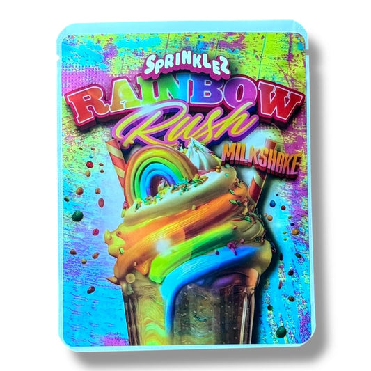 Sprinklez Rainbow Rush Milkshake mylar Bags 3.5G -With stickers and label 