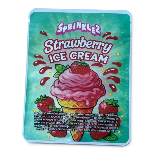 Sprinkles Strawberry Ice Cream With Stickers and Labels Mylar Bag 3.5 Grams