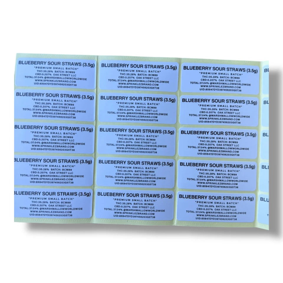 Sprinklez Blueberry Sour Straws 3.5G Mylar Bags With stickers and label