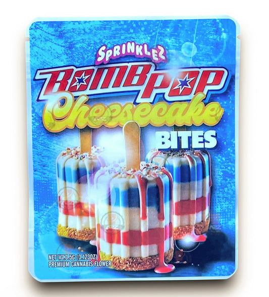 Sprinklez Bomb Pop Cheesecake Bites 3.5G Mylar Bags -With stickers and label