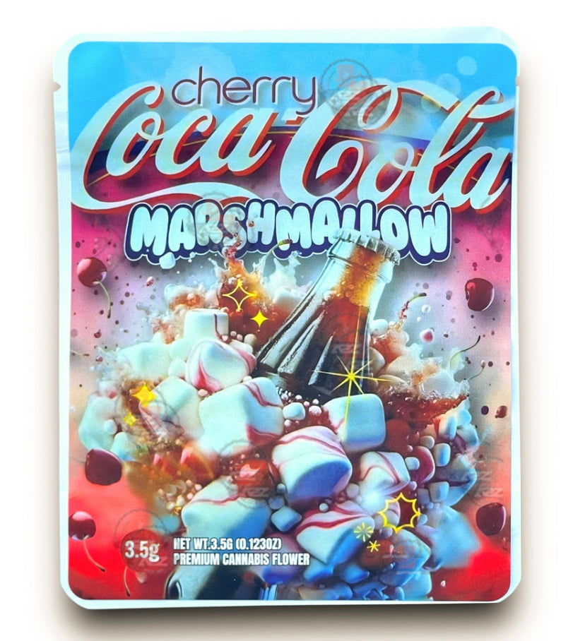 Sprinklez Cherry Coca Cola Marshmallow 3.5G Mylar Bags -With stickers and label