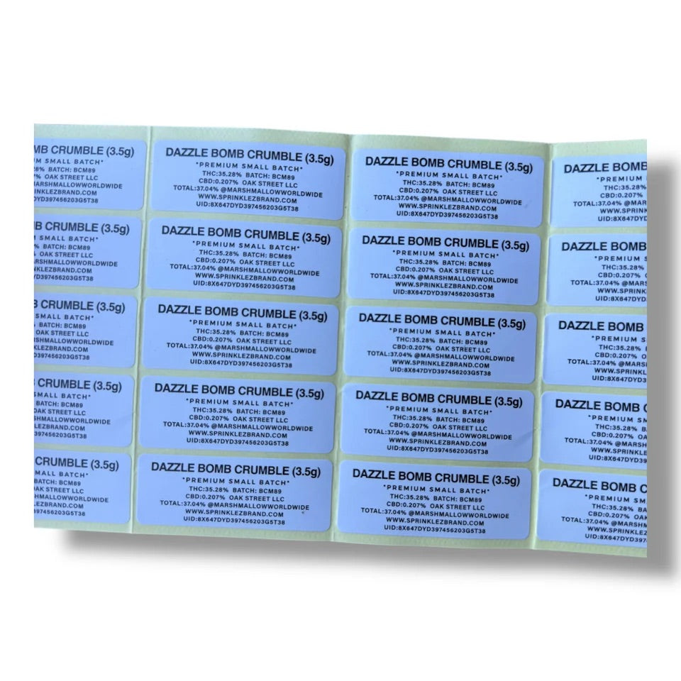 Sprinklez Dazzle Bomb Crumble 3.5G Mylar Bags With stickers and label