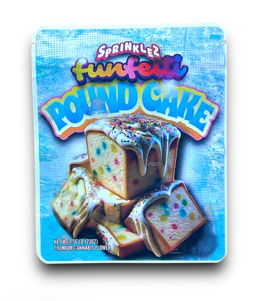 Sprinklez Funfetti Pound Cake 3.5G Mylar Bags -With stickers and label 