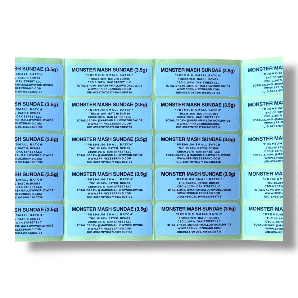 Sprinklez Monster Mash Sundae Mylar  Bags 3.5G -With stickers and labels