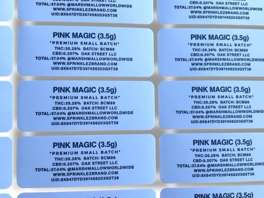 Sprinklez Pink Magic 3.5G Mylar Bags With stickers and labels
