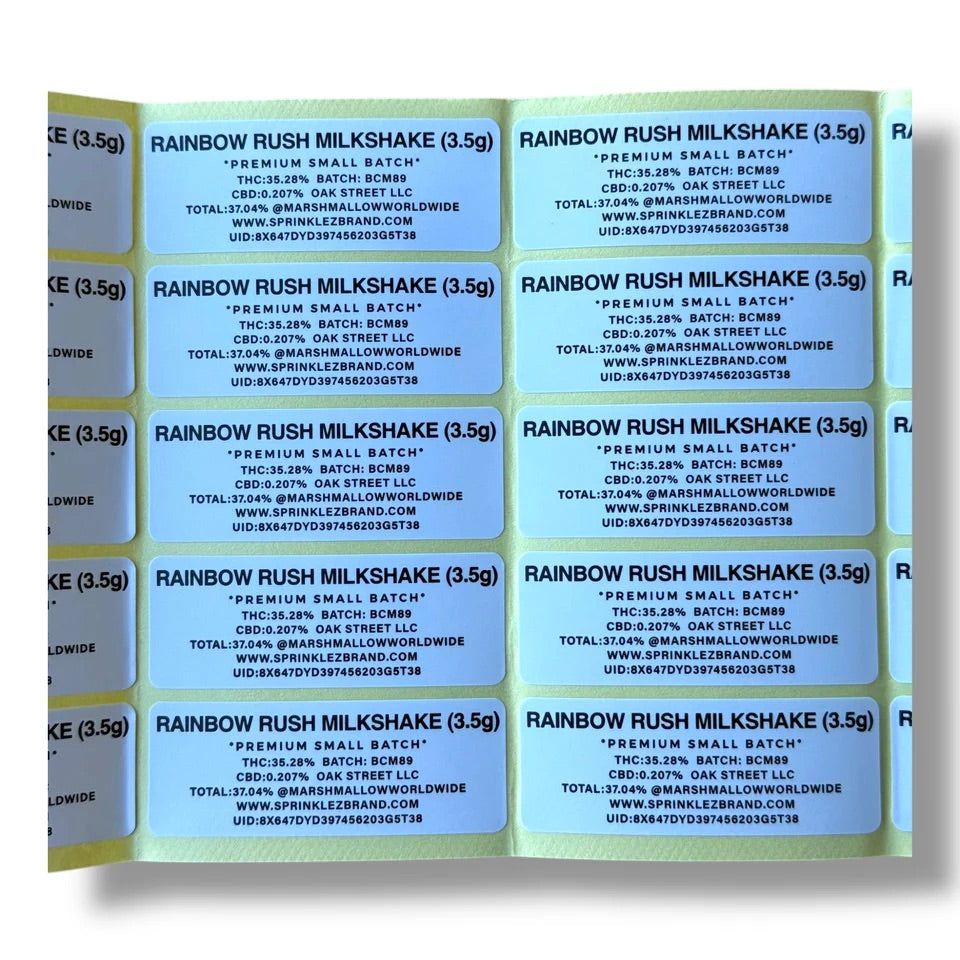 Sprinklez Rainbow Rush Milkshake mylar Bags 3.5G With stickers and label 