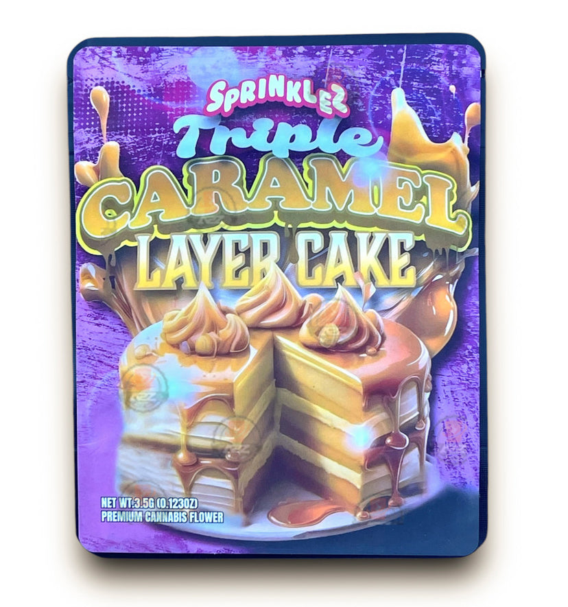 Sprinklez TRiple Caramel Layer Cake 3.5G Mylar Bags -With stickers and label