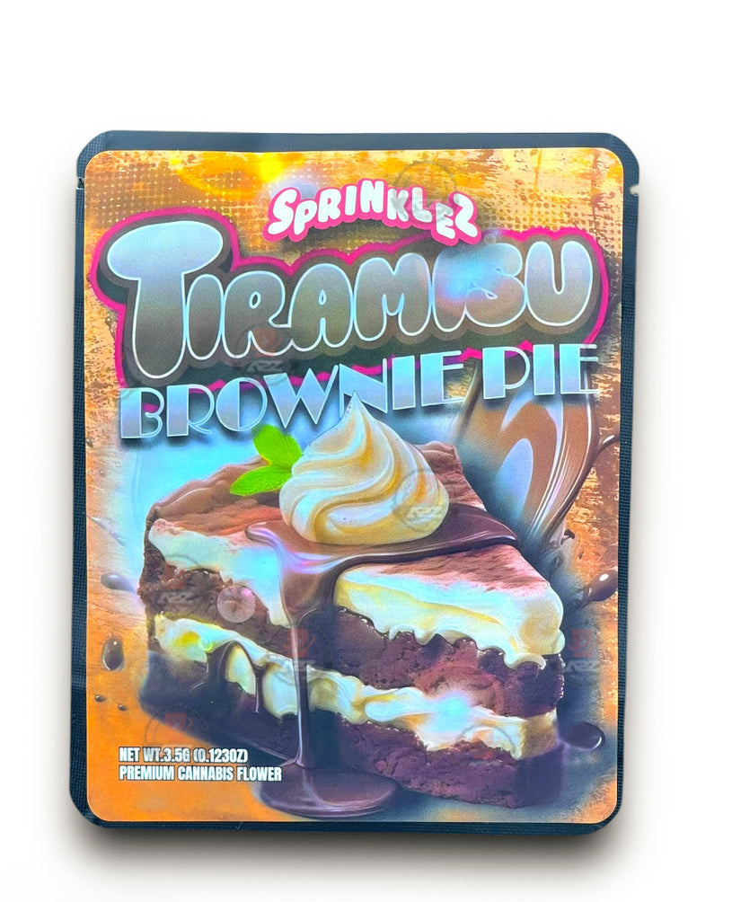 Sprinklez Tiramisu Brownie Pie 3.5G Mylar Bags -With stickers and label