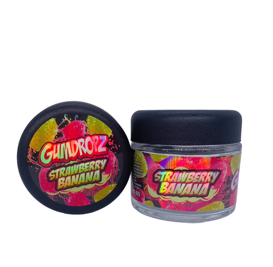 Strawberry Banana 3.5g Glass Jars with Holographic Sticker labels Child Resistant jar