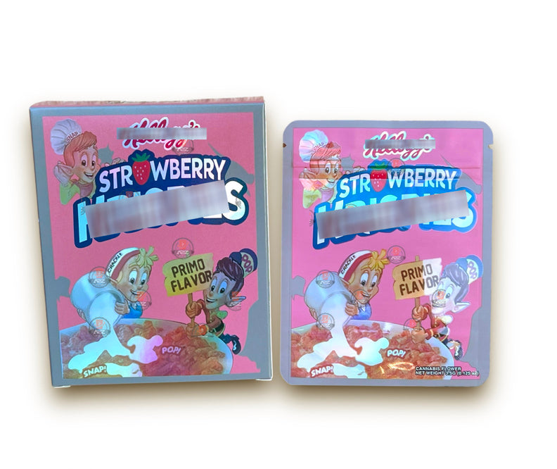 Strawberry Mylar Bags with Boxes 3.5g Box Packaging Holographic