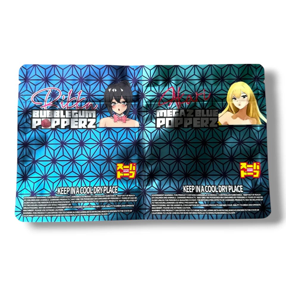 Super Dope Akati MegaZ Blue Popperz/ Rikka Bubblegum Popperz Double Mylar Bag 3.5 G