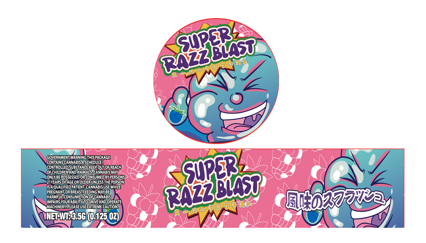 Super Razz Blast 3.5g Glass Jar Holographic Labeling/Stickers Only