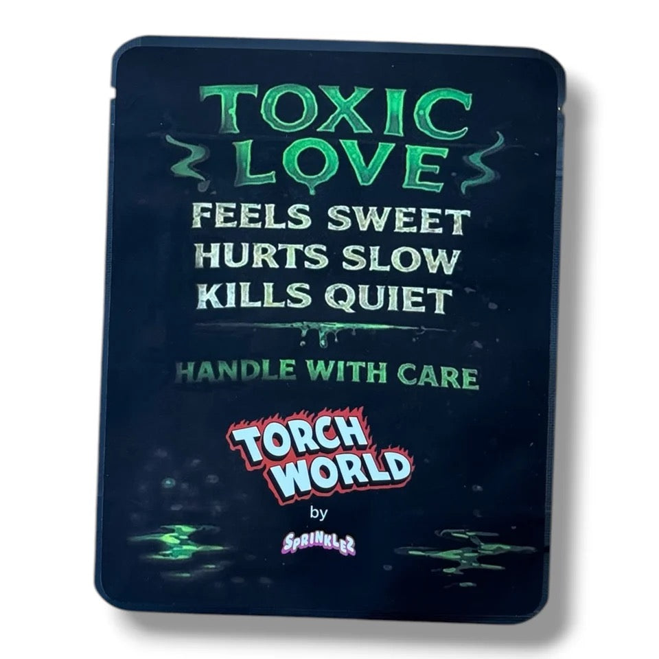 TORCH WORLD TOXIC LOVE 3.5G MYLAR  BAGS -WITH STICKERS AND LABEL