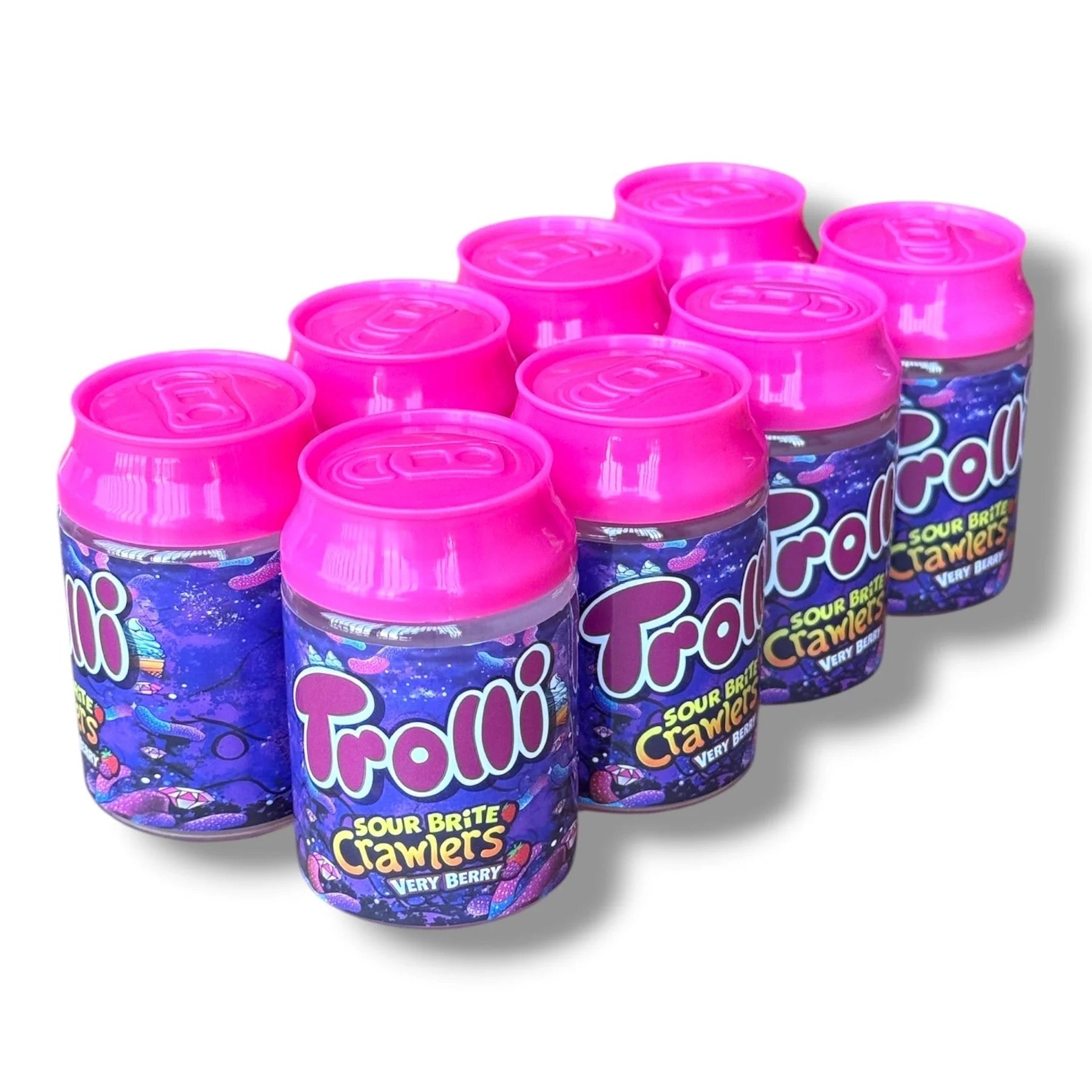 TROLLI SOUR BRITE CRAWLERS VERY BERRY 3.5G CANS. 
8 CANS IN A BOX