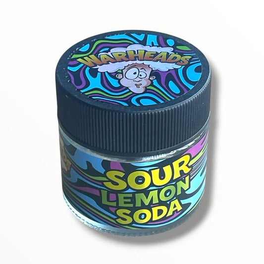 Warheads Sour Lemon Soda 3.5g Glass Jars with Holographic Sticker Labels