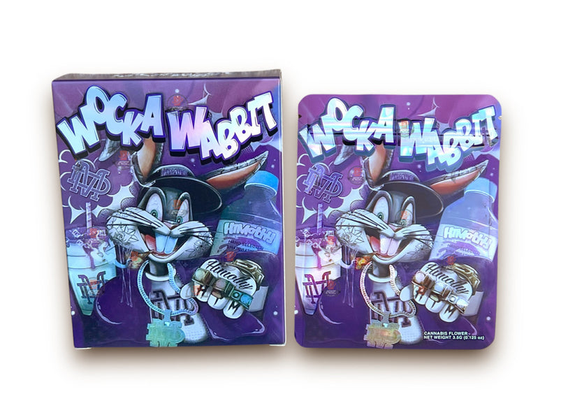Wocka Wabbit Mylar Bags with Boxes 3.5g Box Packaging Holographic